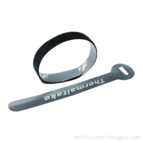 Ultra thin Velcro cable tie with logo printed on the hook side